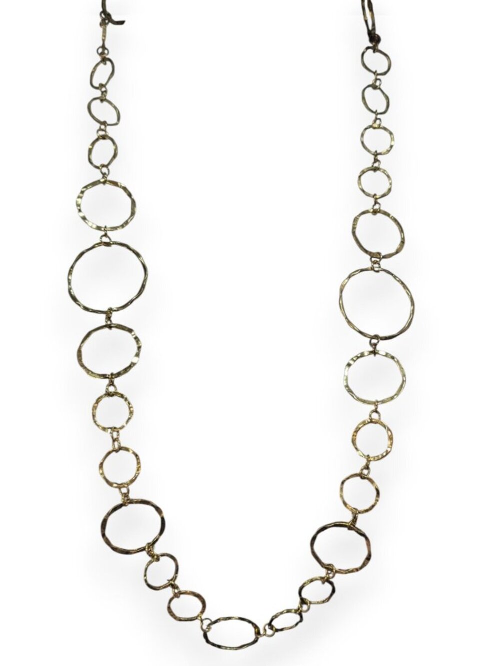 Boho Artisan Hammered Gold Tone Open Circle Link Necklace 28 Inch